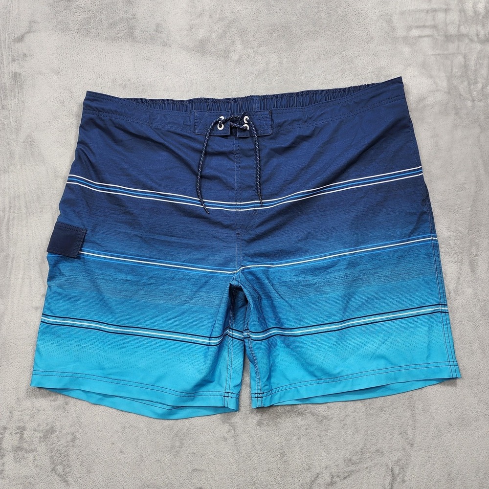 George Swim Trunks Mens 3XL Blue Striped Lined Drawstring Pockets Beach Summer